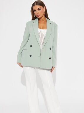 Put The Work In Oversized Blazer - Sage (Fashionnova)